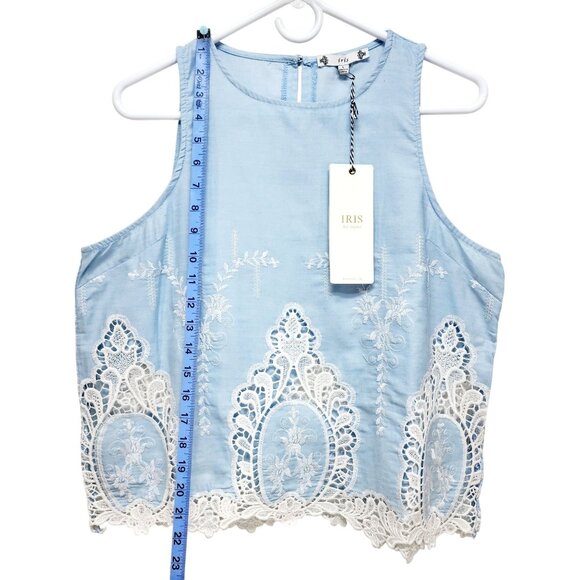 Iris Los Angeles Blue Sleeveless Crop Top With Lace Embroidery Womens Size Large - Picture 7 of 7